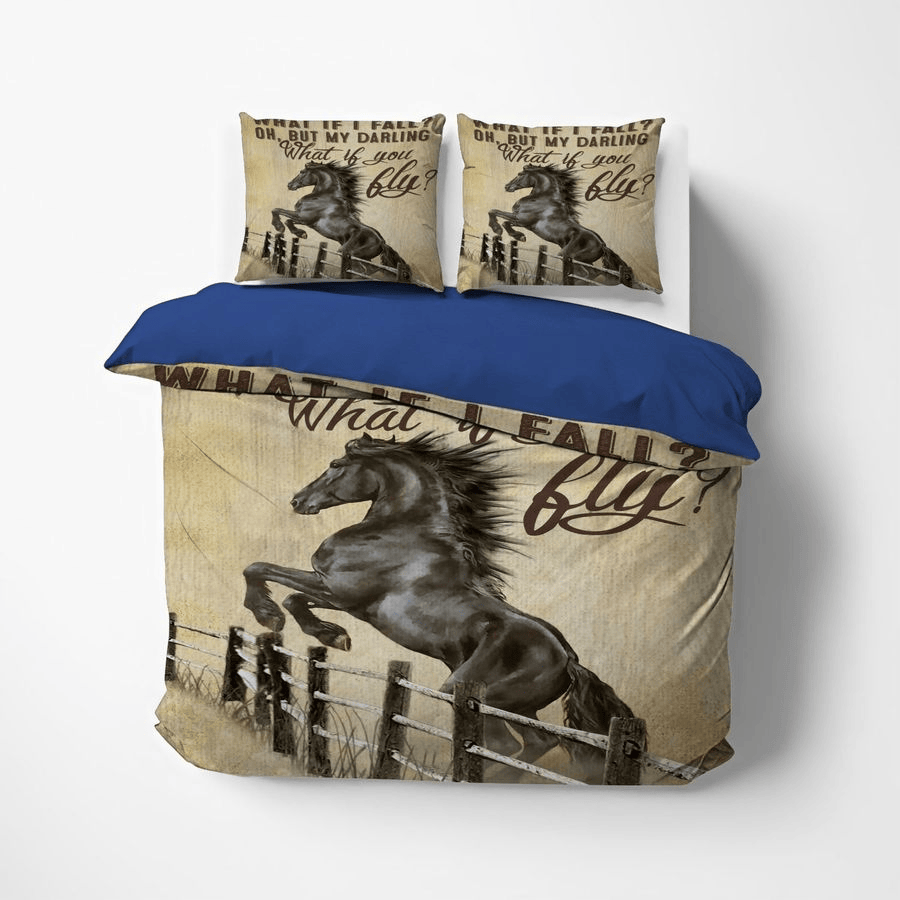 Horse Bedding Set What If I Fall But What If You Fly Duvet Covers Black Unique Gift