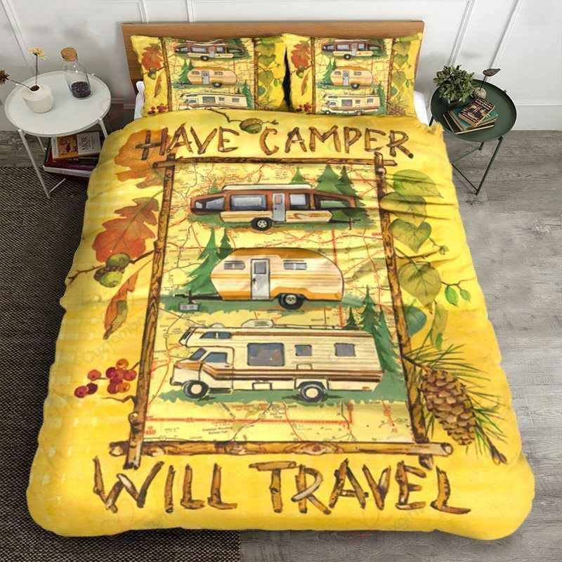 Camping Bedding Set Have Camper Will Travel Duvet Covers Yellow Unique Gift