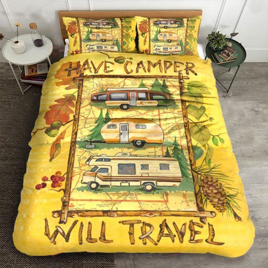 Camping Bedding Set Have Camper Will Travel Duvet Covers Yellow Unique Gift