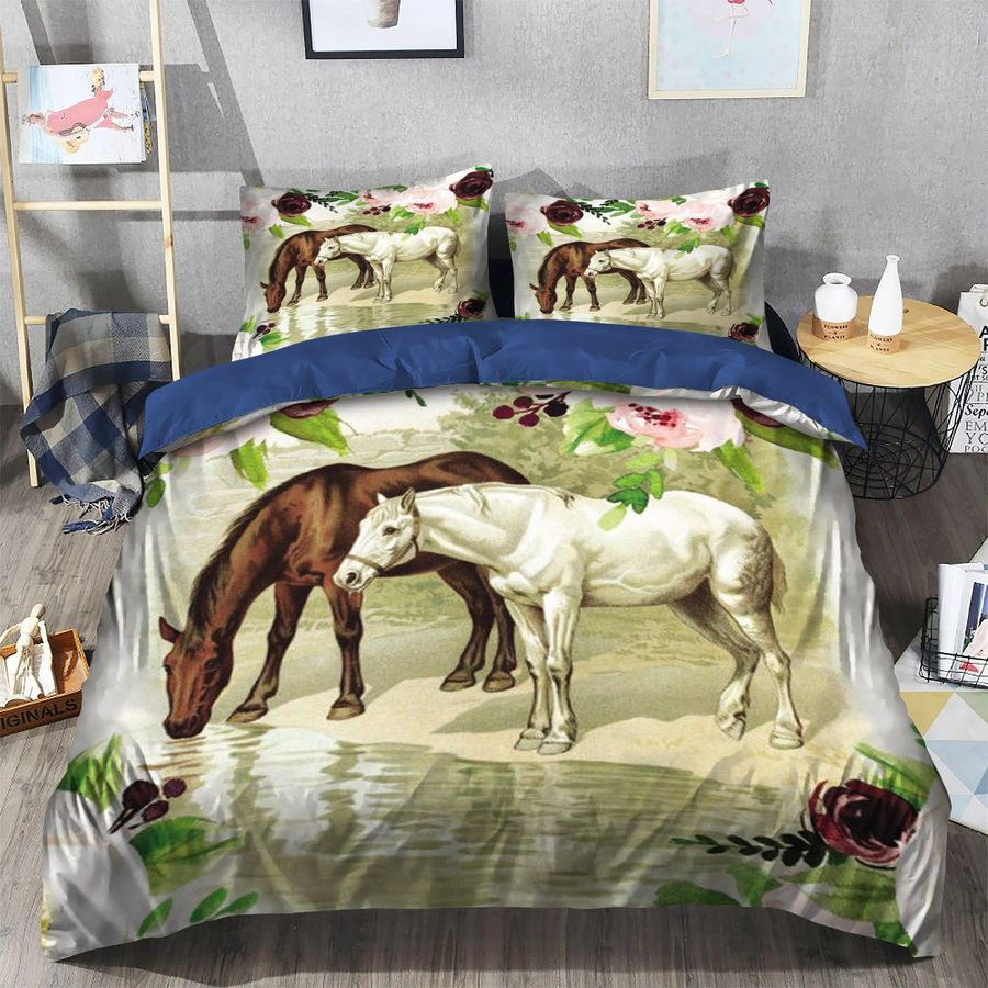 Horse Bedding Set Two Horses By The River Duvet Covers Colorful Unique Gift