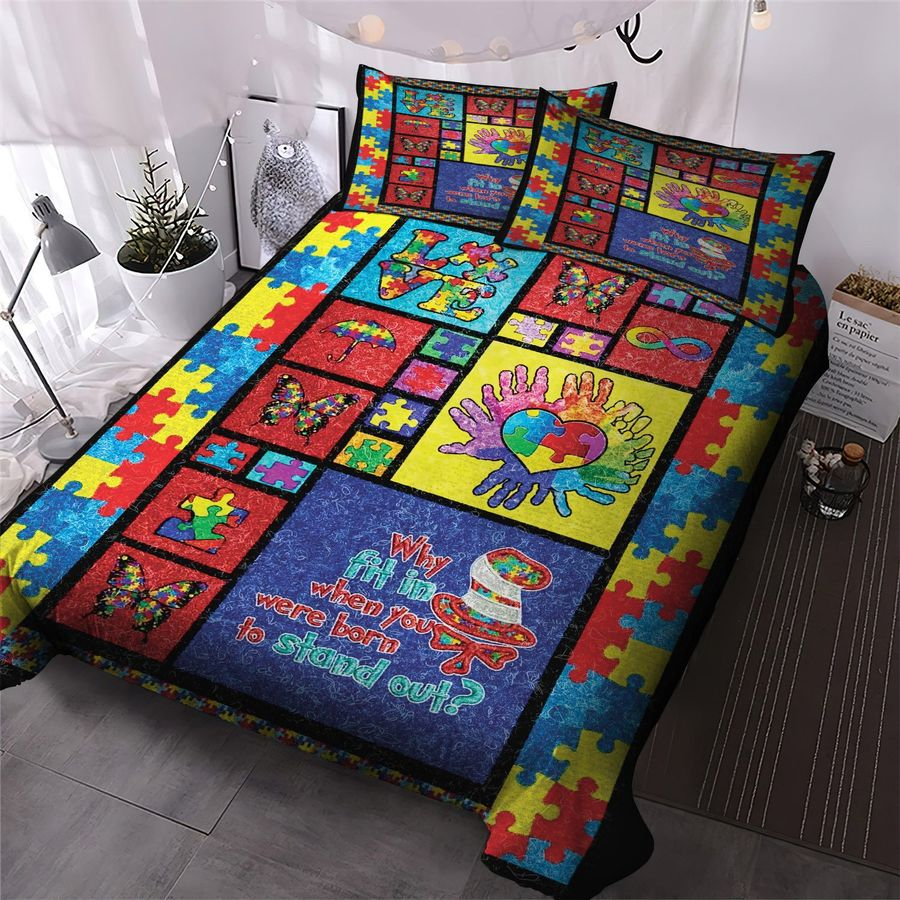 Autism Bedding Set Puzzle Pieces Butterfly Heart Symbol Duvet Covers C