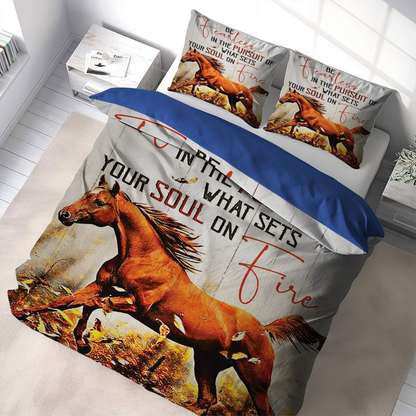 Horse Bedding Set Set Your Soul On Fire Duvet Covers White Brown Unique Gift