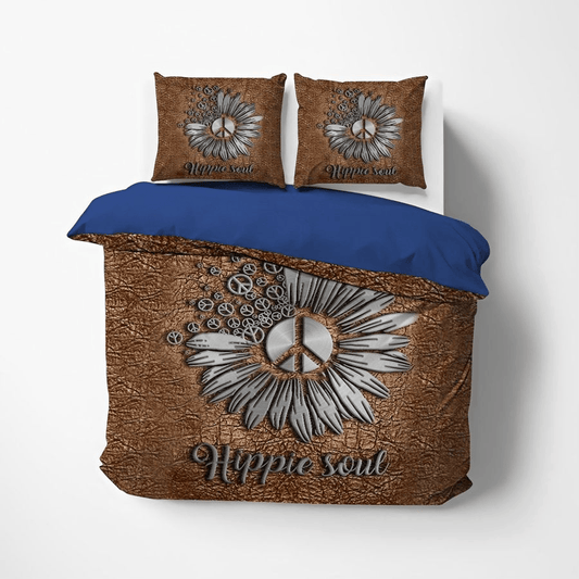 Hippie Bedding Set Sunflower Hippie Soul Leather Duvet Covers Brown Unique Gift