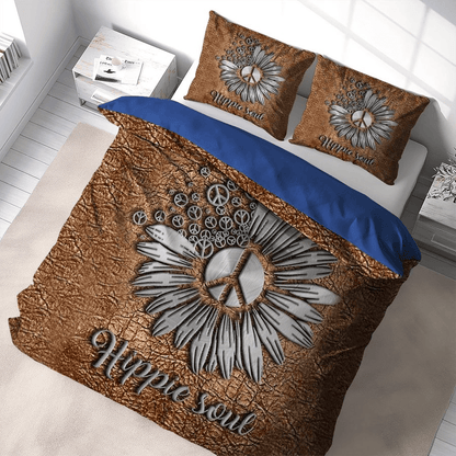 Hippie Bedding Set Sunflower Hippie Soul Leather Duvet Covers Brown Unique Gift