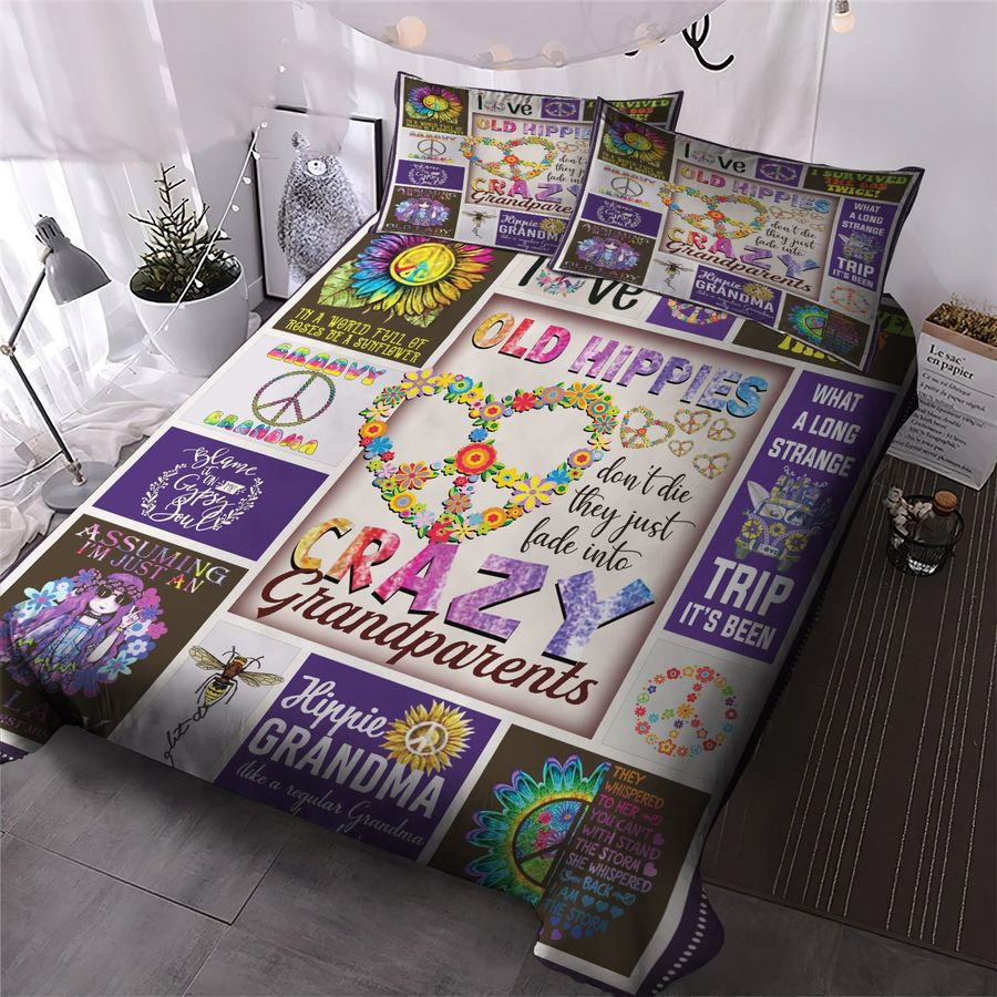 Hippie Bedding Set Old Hippies Crazy Grandparents Duvet Covers Colorful Unique Gift