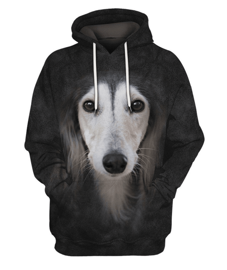 Dog Hoodie Saluki Face Hair Graphic Hoodie Black Unisex