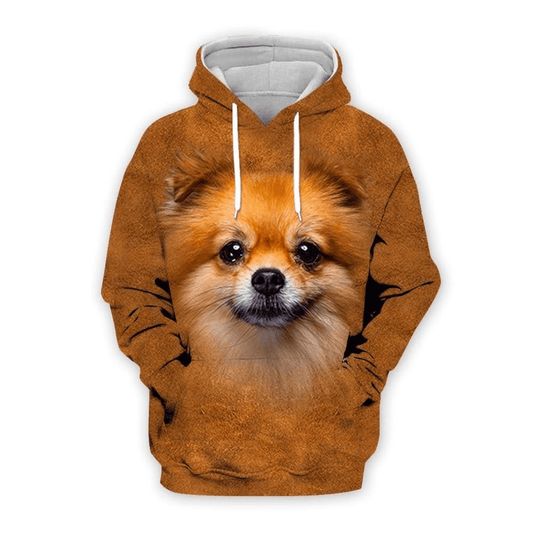 Dog Hoodie Cute Pomeranian Face Graphic Hoodie Brown Unisex