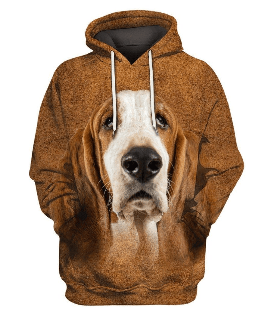 Dog Hoodie Basset Hound Face Hair Graphic Hoodie Brown Unisex