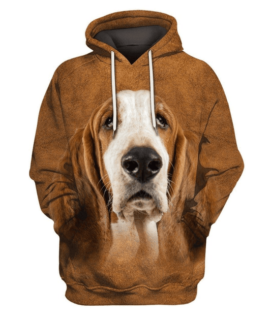 Dog Hoodie Basset Hound Face Hair Graphic Hoodie Brown Unisex