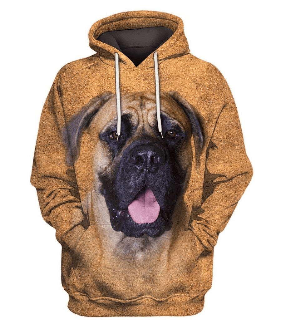 Dog Hoodie English Mastiff Face Hair Graphic Hoodie Brown Unisex