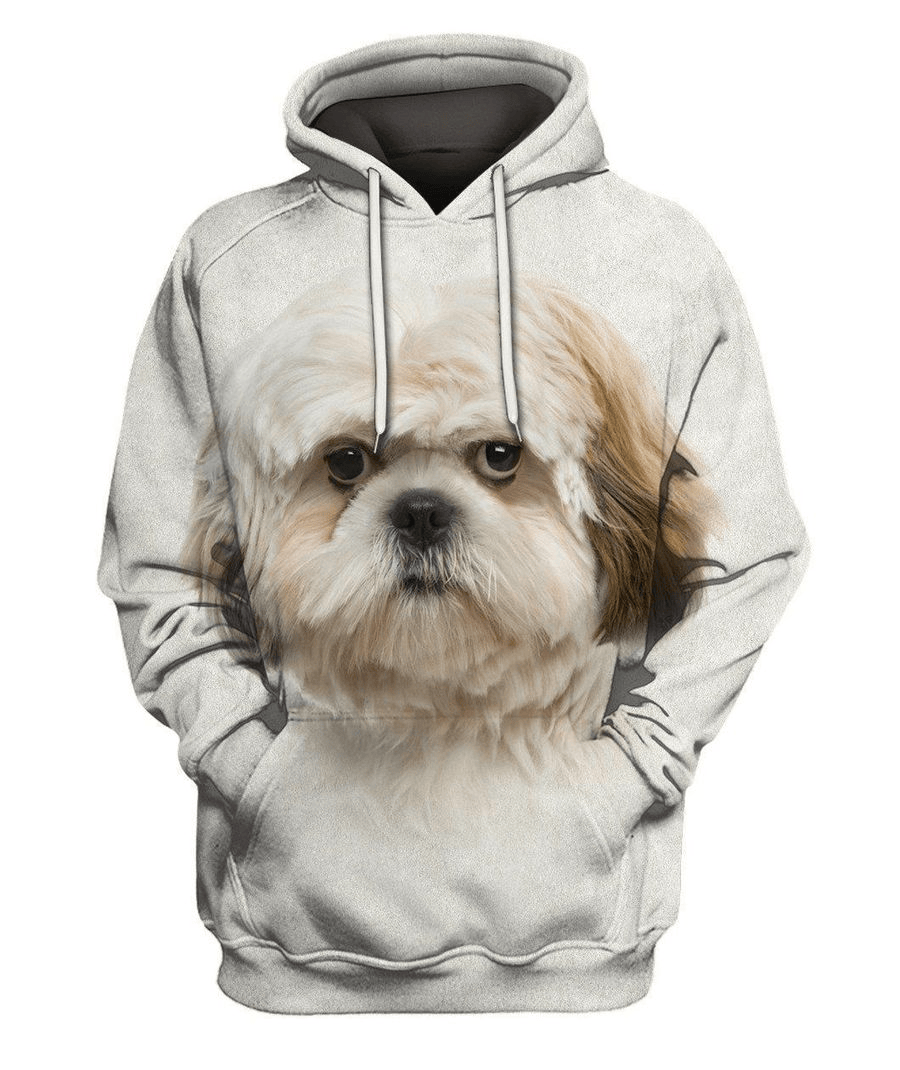 Dog Hoodie Shih Tzu Cute Dog Face Hair Hoodie White Unisex