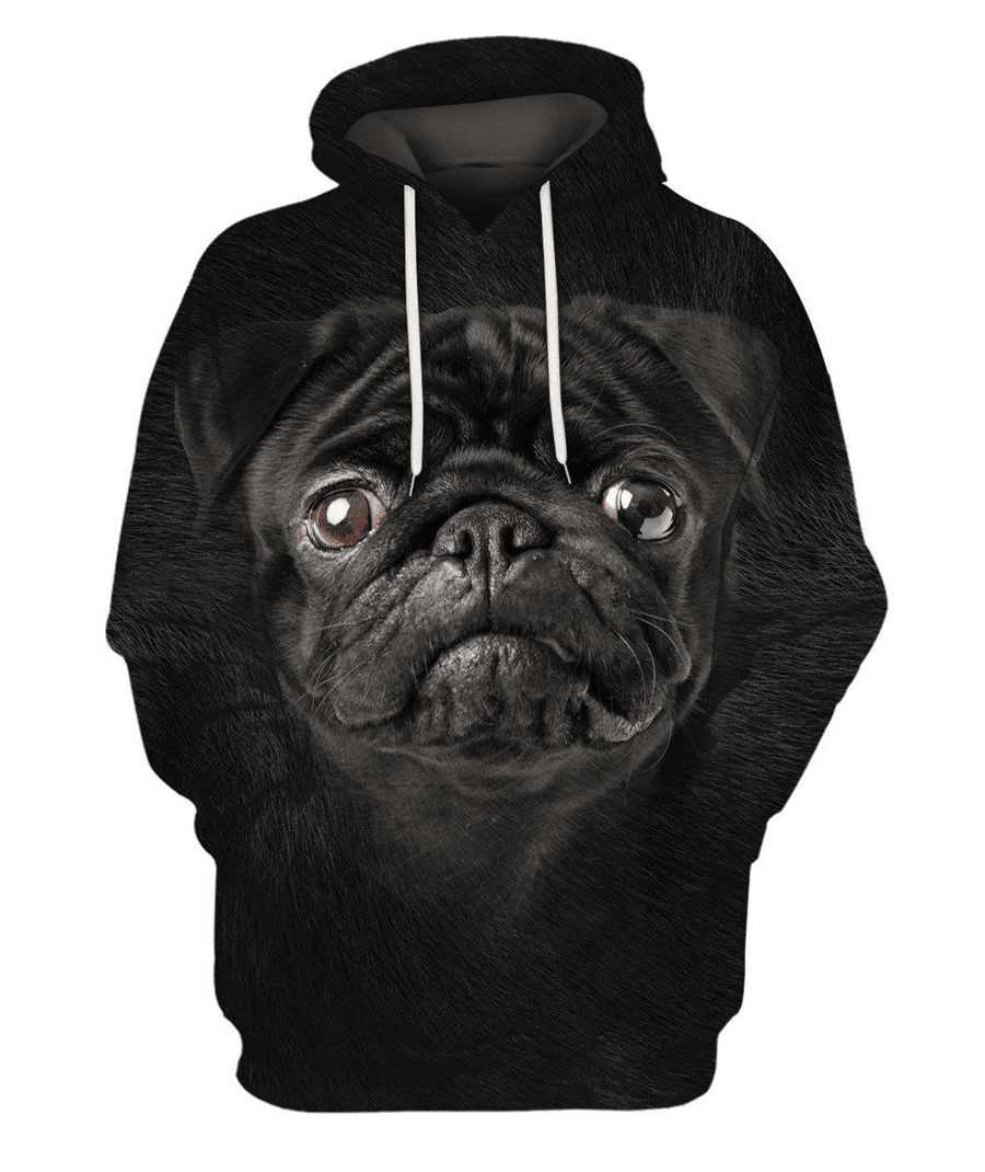 Dog Hoodie Pug Black Face Hair Graphic Hoodie Black Unisex