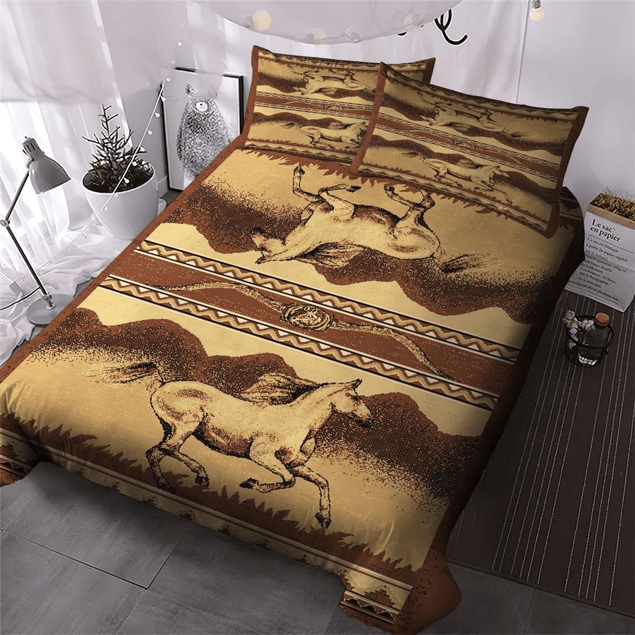 Horse Bedding Set The Golden Western Horse Graphic Duvet Covers Brown Unique Gift