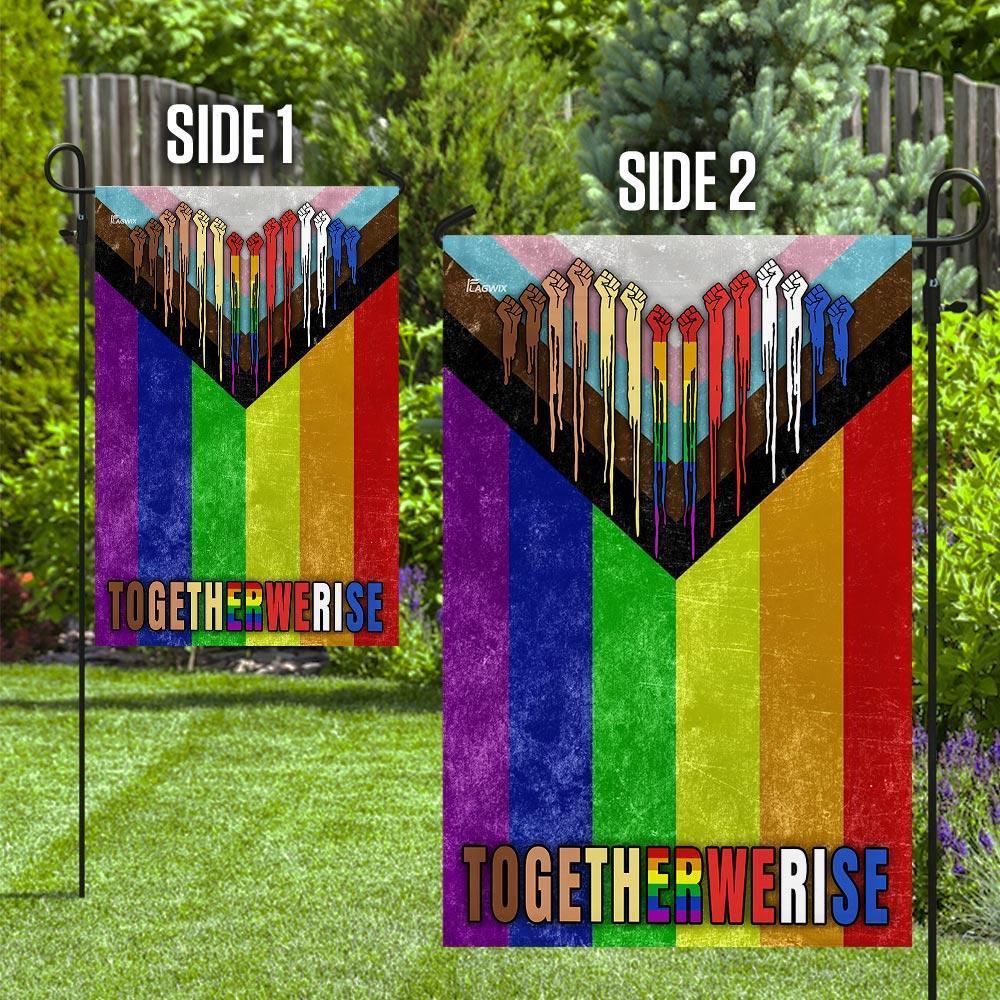 Unifinz LGBT Melanin Flags Together We Rise LGBT Pride Melanin Garden Flags LGBT House Flag 2022