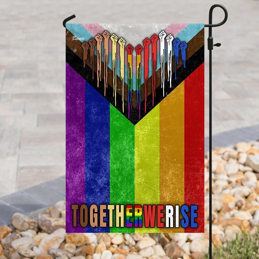 Unifinz LGBT Melanin Flags Together We Rise LGBT Pride Melanin Garden Flags LGBT House Flag 2022