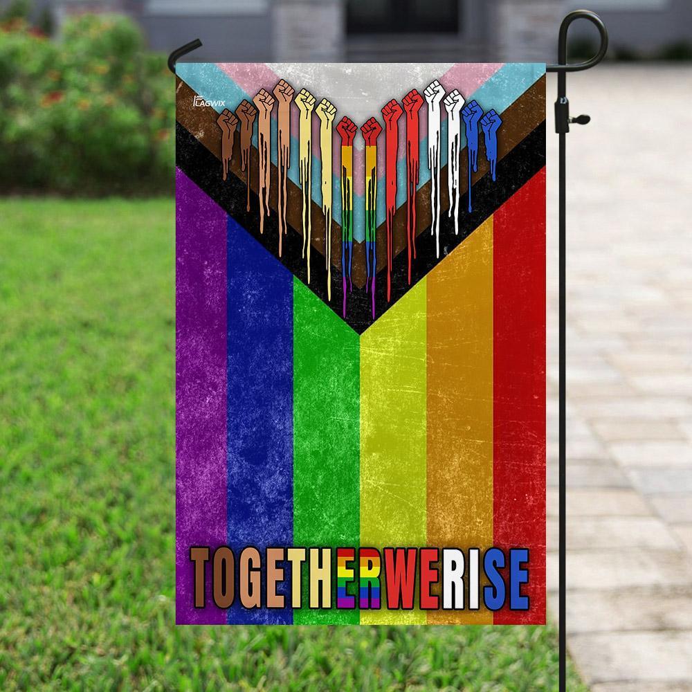 Unifinz LGBT Melanin Flags Together We Rise LGBT Pride Melanin Garden Flags LGBT House Flag 2022