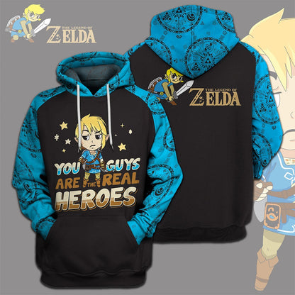 Unifinz Legend Of Zelda Shirt You Guys Are The Real Heroes Blue T-shirt Legend Of Zelda Hoodie 2022