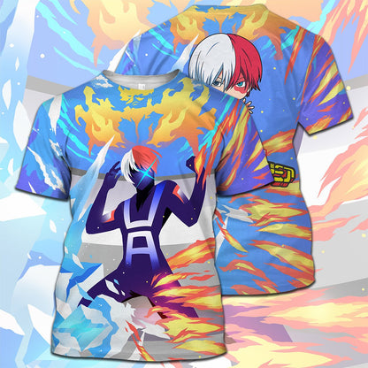  My Hero Academia T-shirt Todoroki Shouto Gym Uniform Chibi Blue My Hero Academia Logo T-shirt Hoodie Adult Full Print