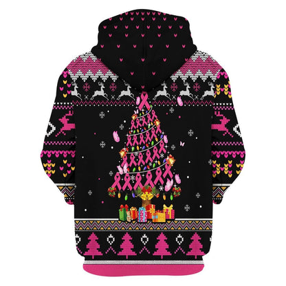  Breast Cancer T-shirt Breast Cancer Ribbon Christmas Tree Chritmas Pattern Black Pink Hoodie Apparel Adult Full Print