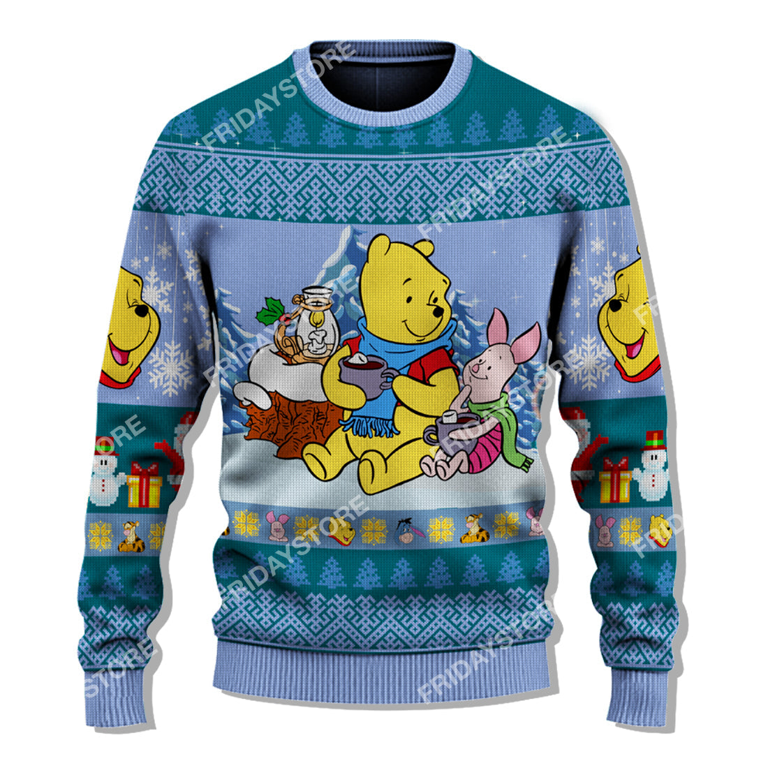 Unifinz DN WTP Sweater Pooh And Piglet Hot Cocoa Christmas Ugly Sweater Cute High Quality DN WTP Ugly Sweater 2024