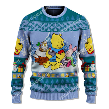 Unifinz DN WTP Sweater Pooh And Piglet Hot Cocoa Christmas Ugly Sweater Cute High Quality DN WTP Ugly Sweater 2024