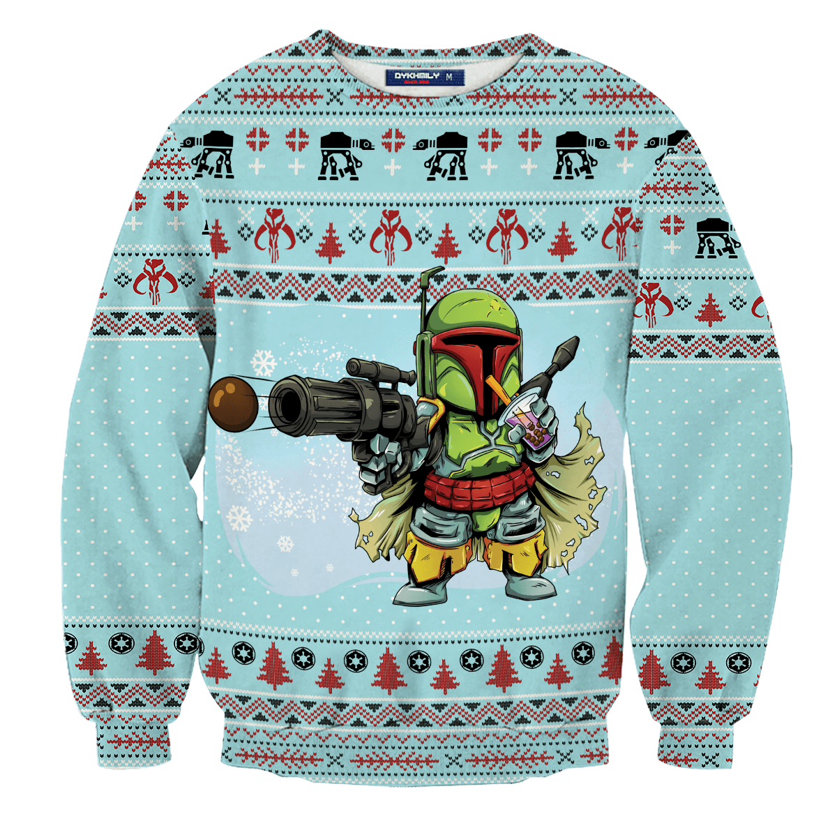 SW Ugly Sweater SW Mandalorian Merry Bobamas Blue Sweater