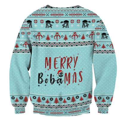 SW Ugly Sweater SW Mandalorian Merry Bobamas Blue Sweater