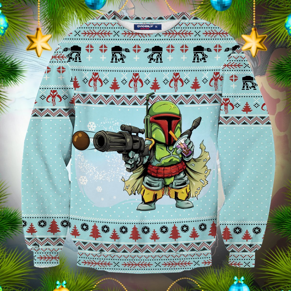 SW Ugly Sweater SW Mandalorian Merry Bobamas Blue Sweater