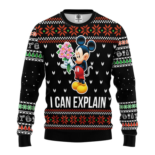 DN Christmas Sweater MK Mouse I Can Explain Black Ugly Sweater