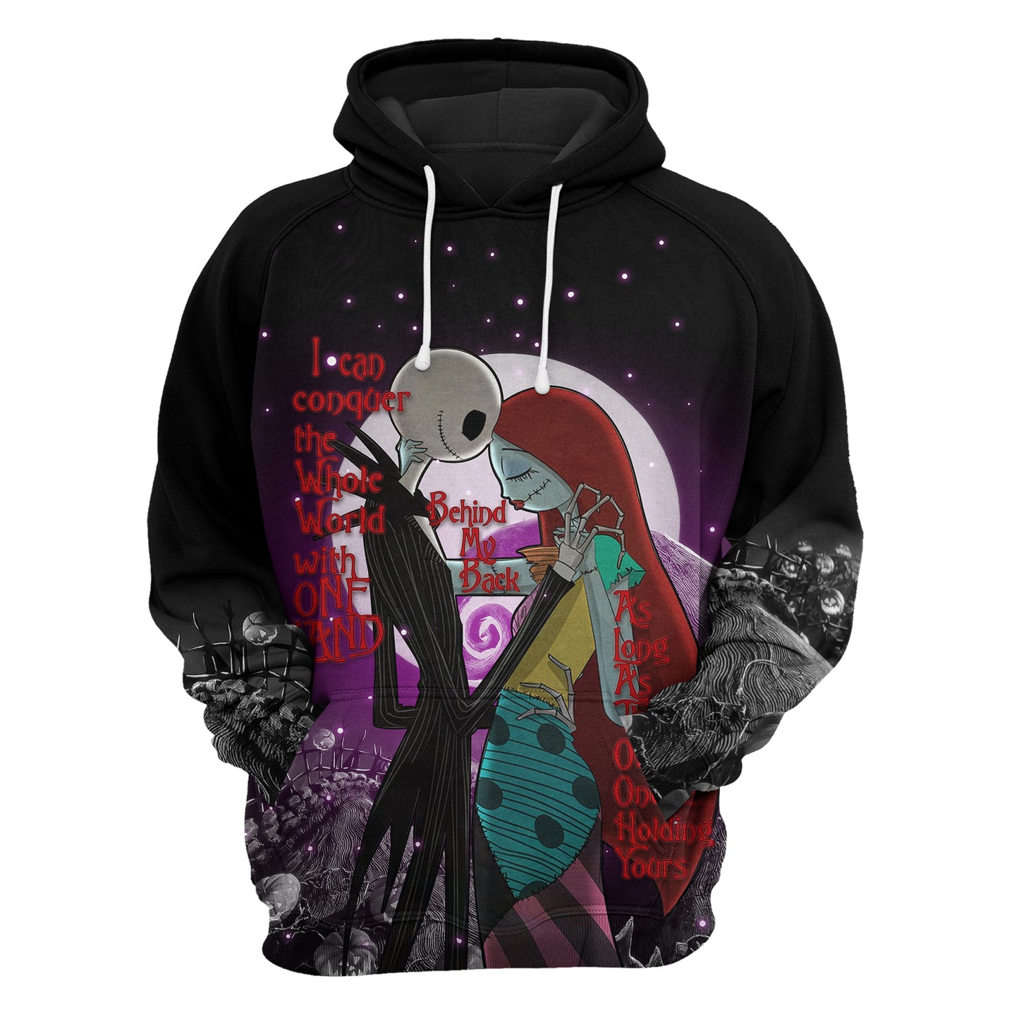 Unifinz Nightmare Before Christmas Hoodie Jack And Sally I Can Conquer The World With One Hand Black Hoodie Full Size 2023