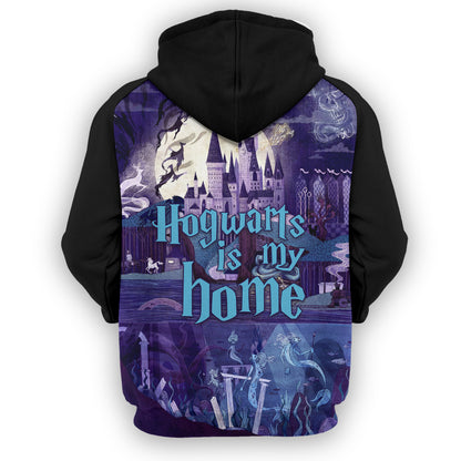 Unifinz HP Hoodie Hogwarts Is My Home A Cup Of Magic Black Purple Hoodie 2023