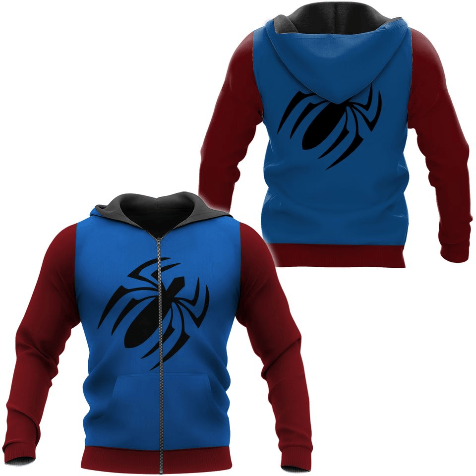 Spiderman Zip Hoodie MV Scarlet Spiderman Suit Costume Zip Hoodie Red Blue Unisex