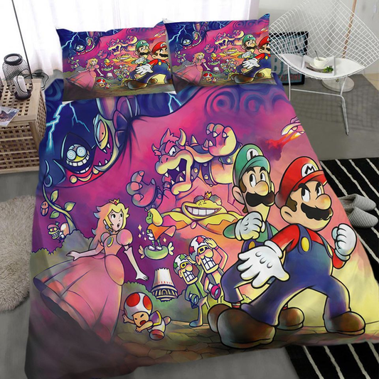 Mario Bedding Set Mario Bros Characters Graphic Duvet Covers Colorful Unique Gift