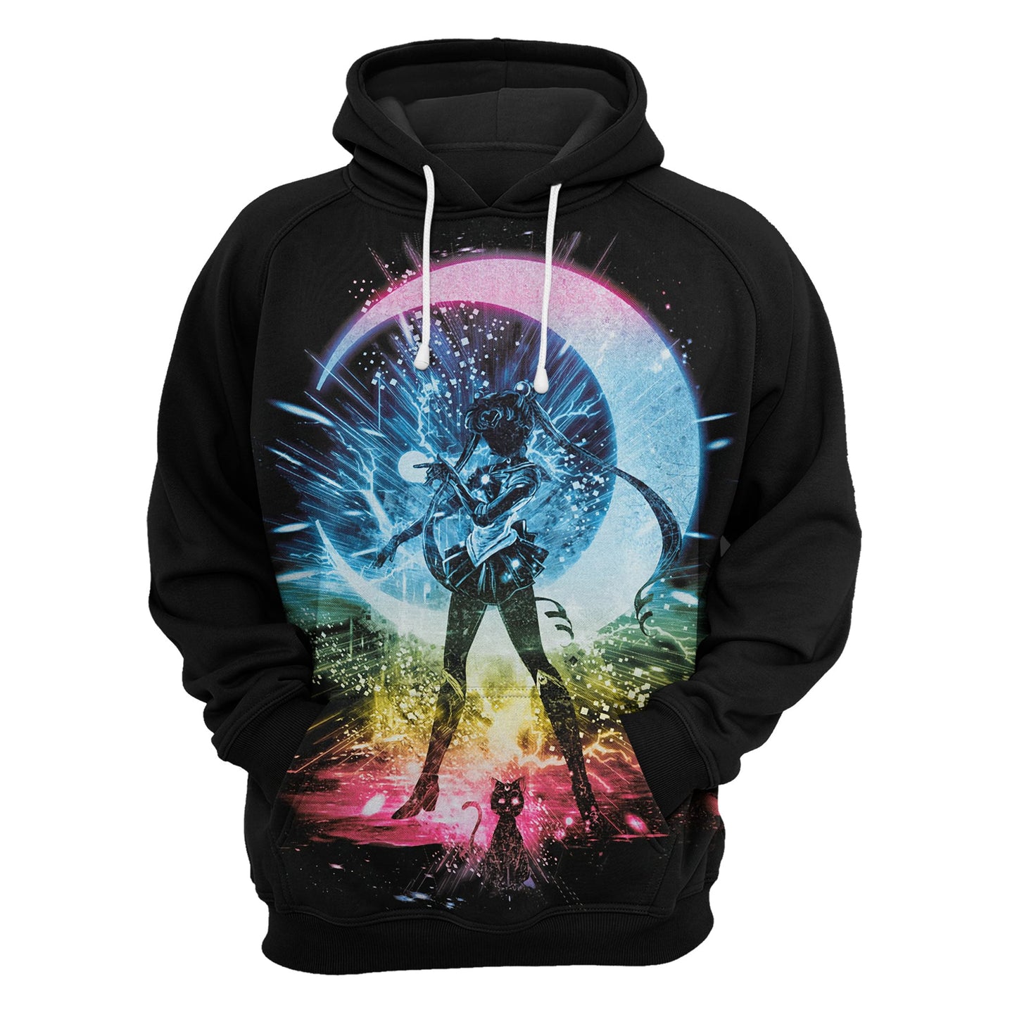 Sailor Moon Hoodie Sailor Moon Pose Radiant Color Black Hoodie Anime Clothing Adult Full Print