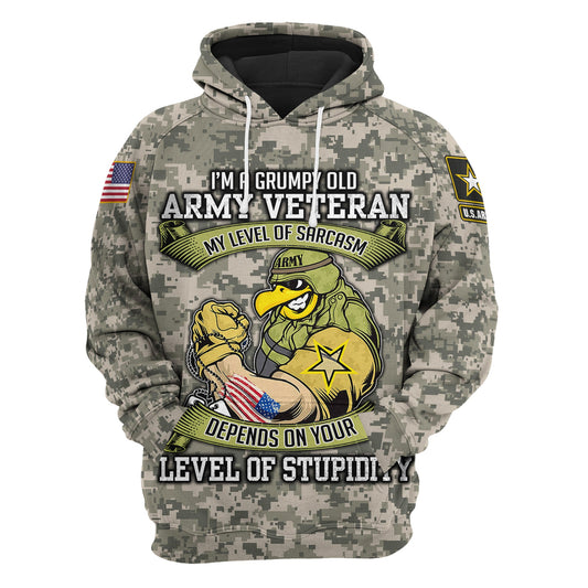 Unifinz US Army Veteran Hoodie Grumpy Old Veteran My Level Of Sarcasm Hoodie Veteran Apparel 2022