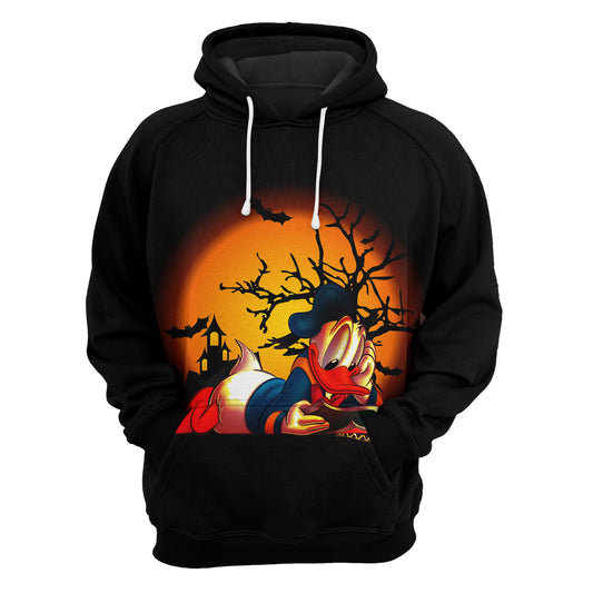 Unifinz DN Halloween Hoodie Donald Duck Happy Halloween Spooky Night Black Hoodie 2023