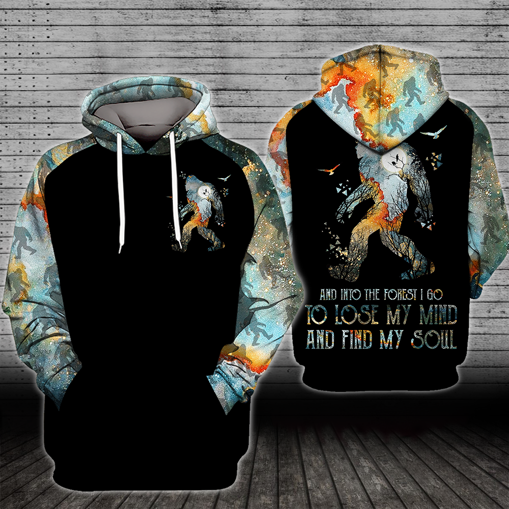 Unifinz Bigfoot Shirt And Into The Forest To Lose My Mind Bigfoot Pattern T-shirt Hoodie Adult Unisex Full Print 2022