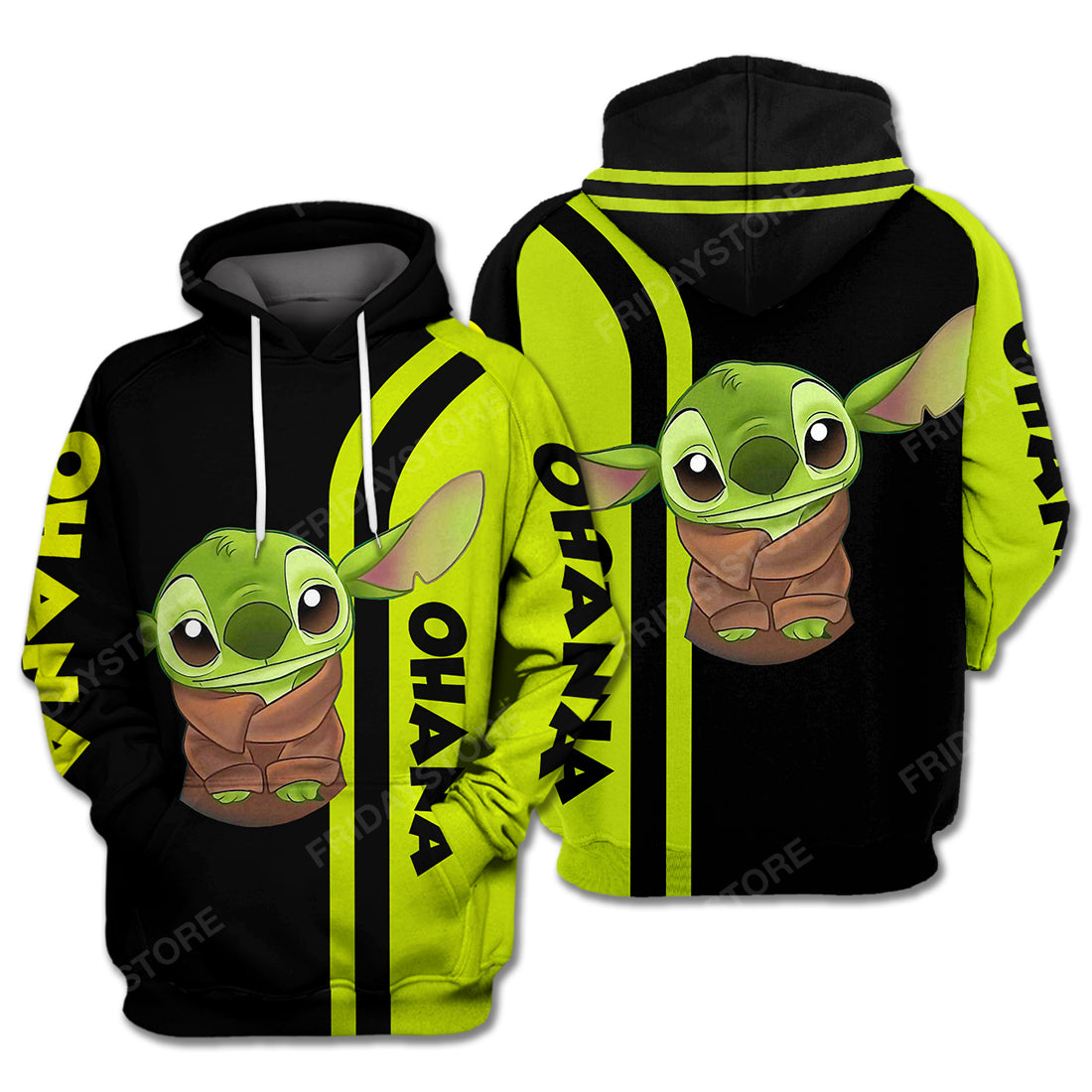 DN Hoodie DN Crossover SW Stitch And Baby Yoda Green Black Hoodie