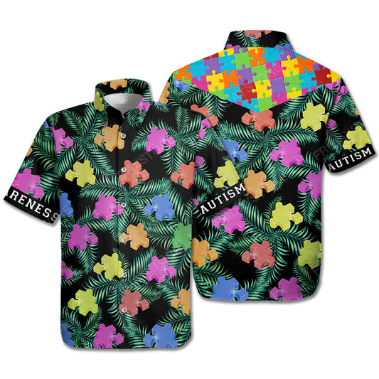 Autism Hawaii Shirt Autism Awareness Color Puzzle Piece Aloha Shirt Autism Shirt