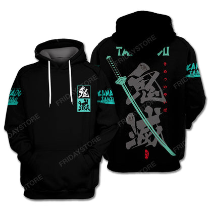 Unifinz Demon Slayer Hoodie Tanjiro Kamado Sword Green Black Zip Hoodie Demon Slayer Apparel 2022