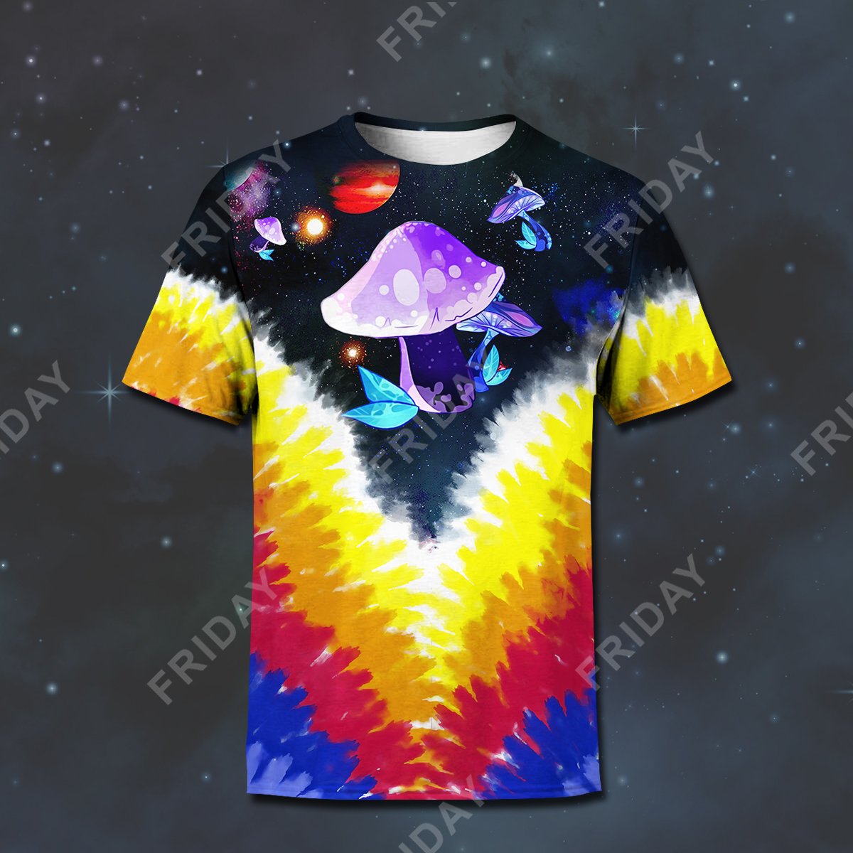 Hippie Space Shroom Tie Dye All Over Print Hoodie T-shirt