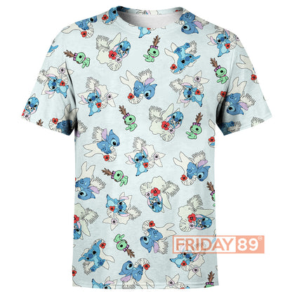 Unifinz DN T-shirt LILO & STITCH SCRUMP FLORAL 3D Print T-shirt Amazing DN Stitch Hoodie Sweater Tank 2025