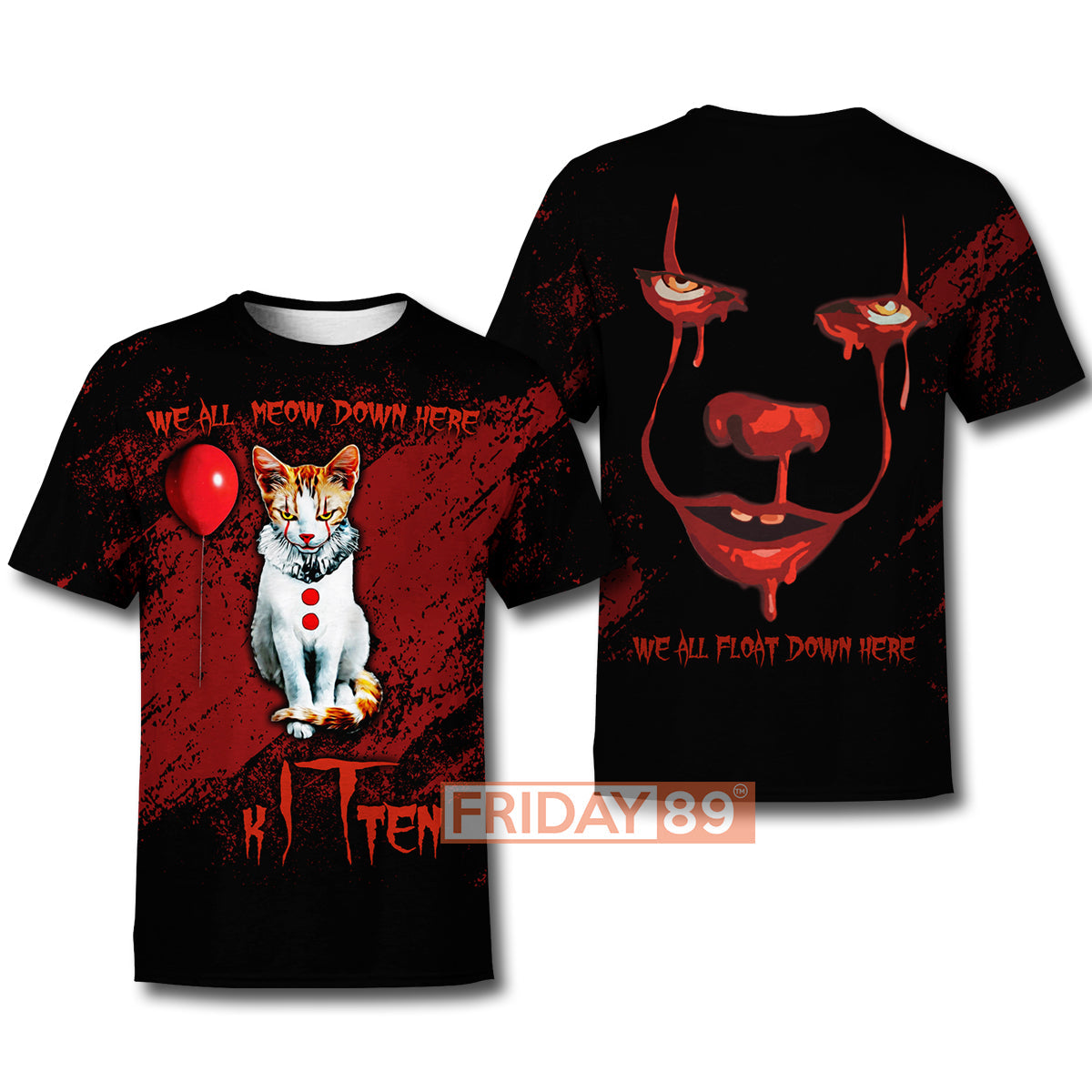 Unifinz Horror Cat T-shirt We All MEOW Down Here T-shirt High Quality Horror Cat Hoodie Sweater Tank 2024