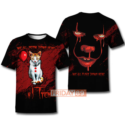 Unifinz Horror Cat T-shirt We All MEOW Down Here T-shirt High Quality Horror Cat Hoodie Sweater Tank 2024