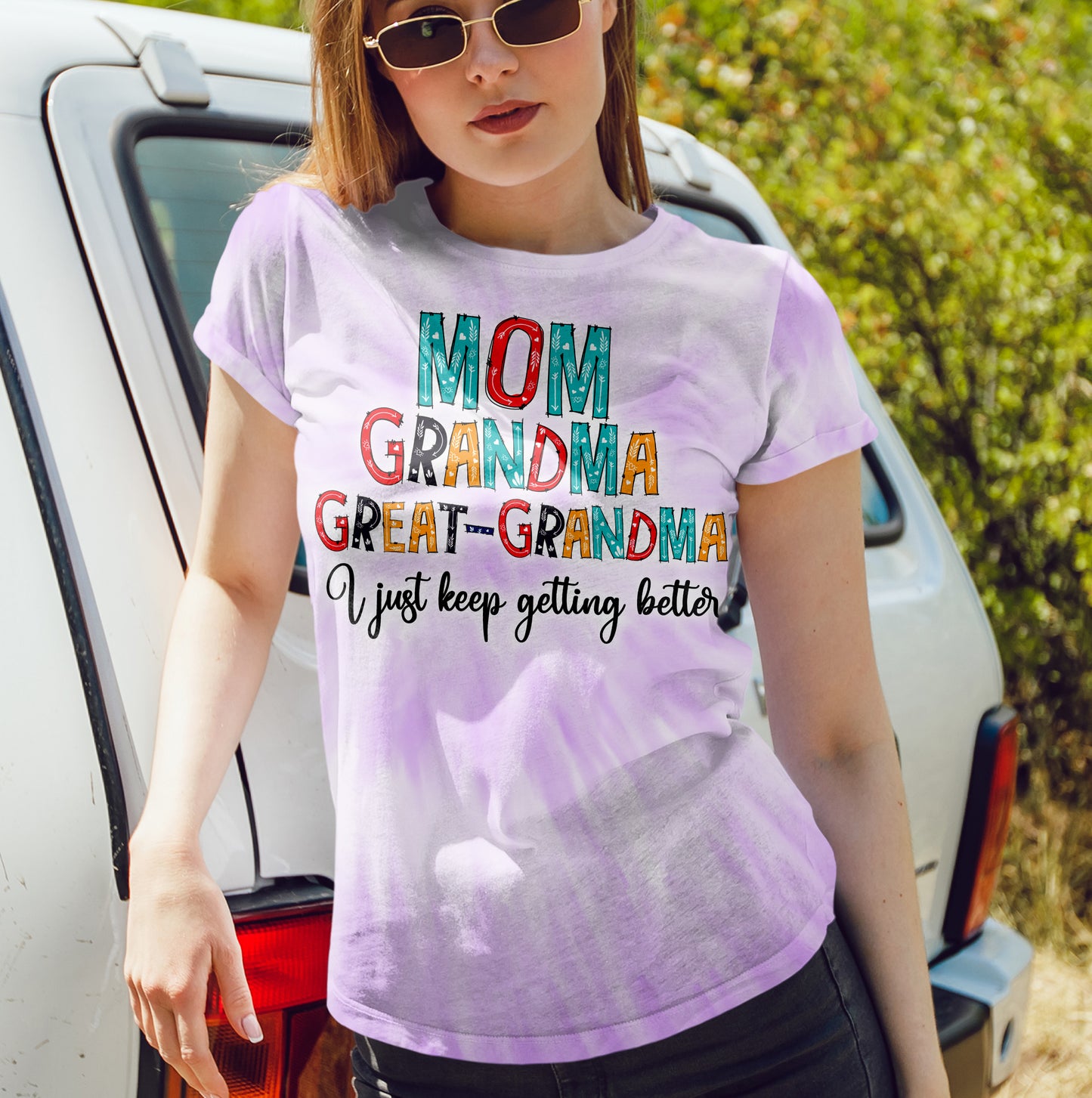 Family T-shirt For Mom Grandma Greatgrandma Tie Dye T-shirt Black F163A