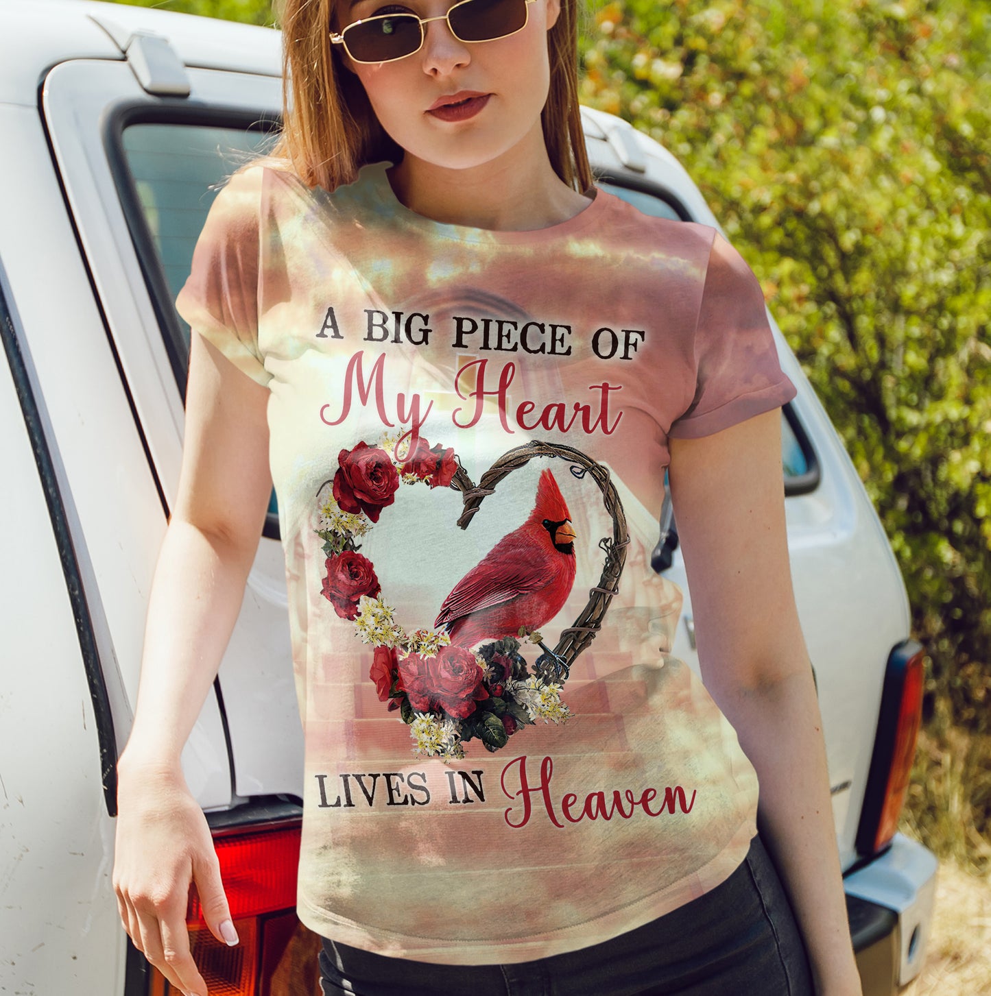 Memorial T-shirt A Big Piece Of My Heart For Dad Mom Family T-shirt Memoril Gift M581