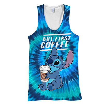 Unifinz DN Stitch T-shirt But First Coffee - Stitch Tie Dye T-shirt DN Stitch Hoodie Sweater Tank 2024