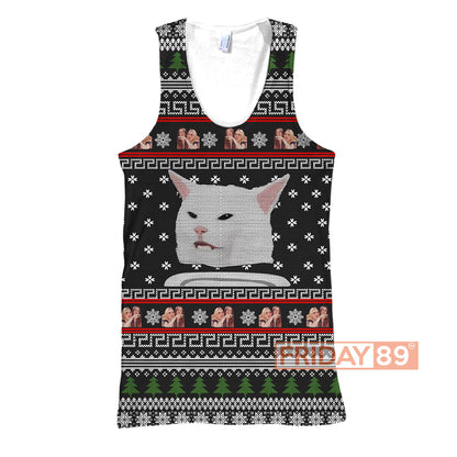 Unifinz Cat T-shirt Cat Meme Woman Yelling Christmas Pattern T-shirt High Quality Cat Hoodie Sweater Tank 2024