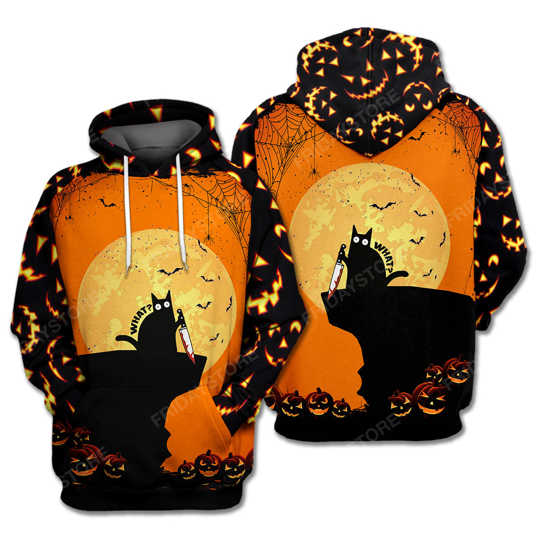 Halloween Hoodie Black Cat With Knife What Halloween Moon Light Hoodie Adult Full Print Full Size