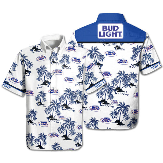 Beer Hawaiian Shirt Bud Light Beer Palm Trees White Blue Hawaii Aloha Shirt Beer Hawaii Shirt